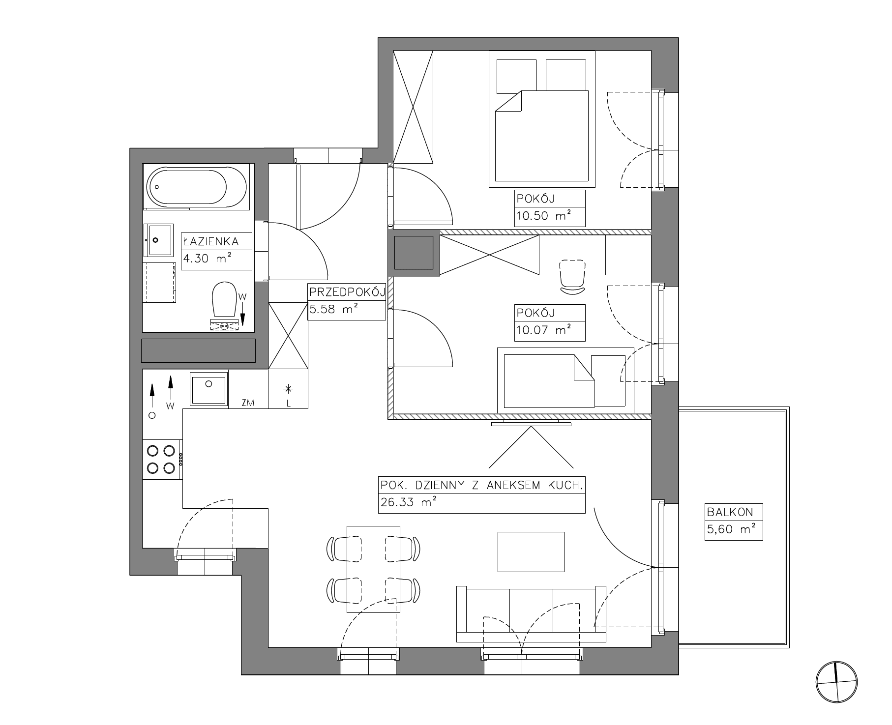 Plan 3 pok. 57m²