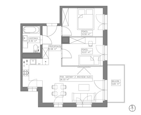 Plan 3 pok. 57m²