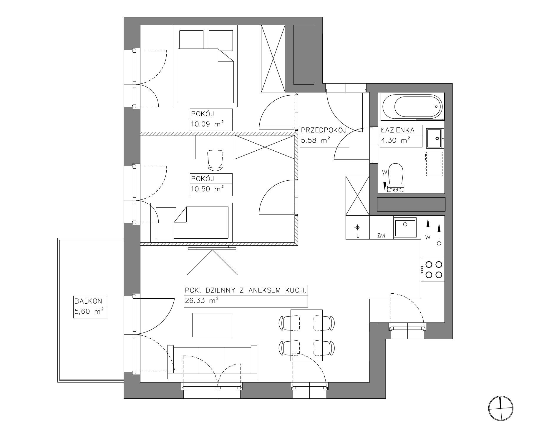 Plan 3 pok. 57m²