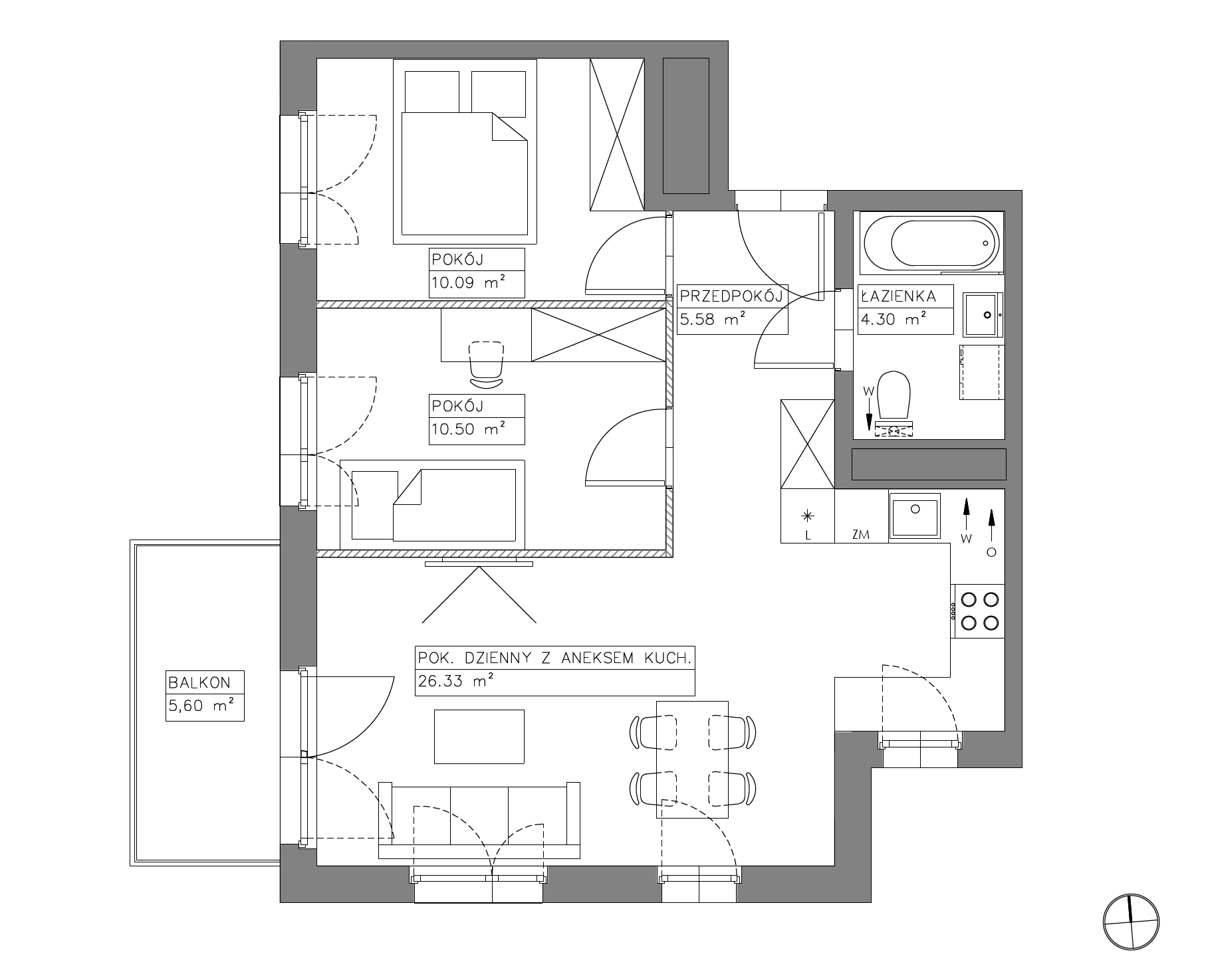 Plan 3 pok. 57m²