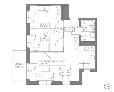 Plan 3 pok. 57m²