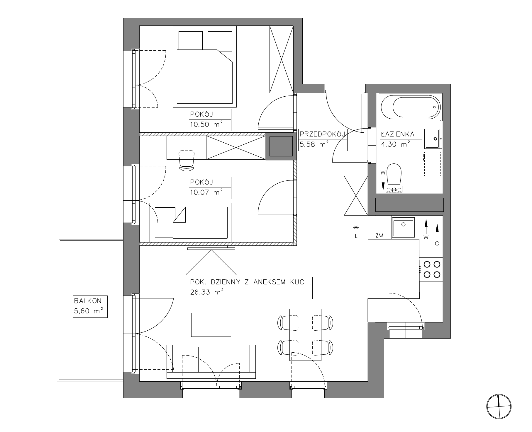 Plan 3 pok. 57m²