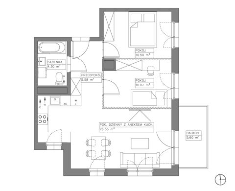 Plan 3 pok. 57m²