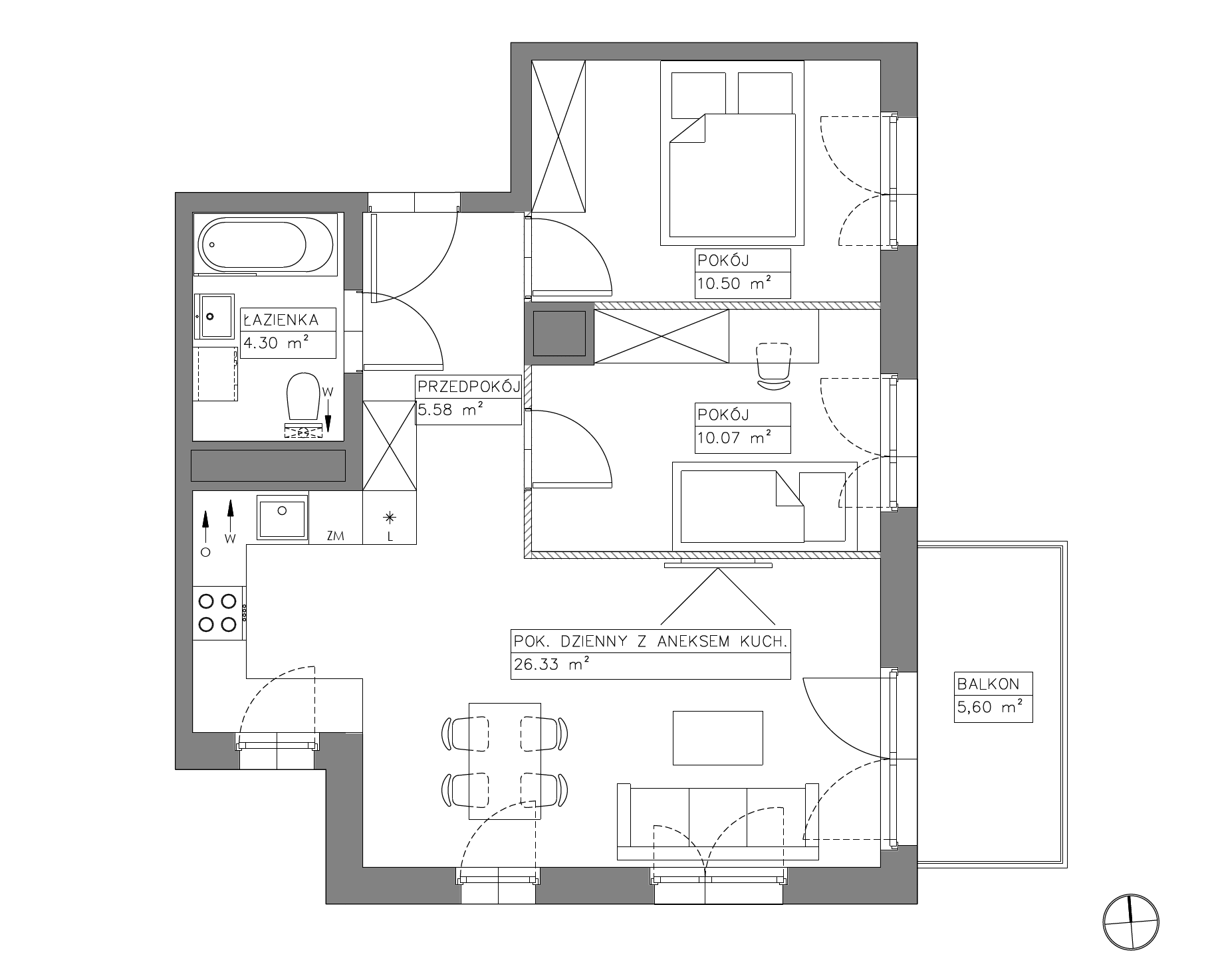 Plan 3 pok. 57m²