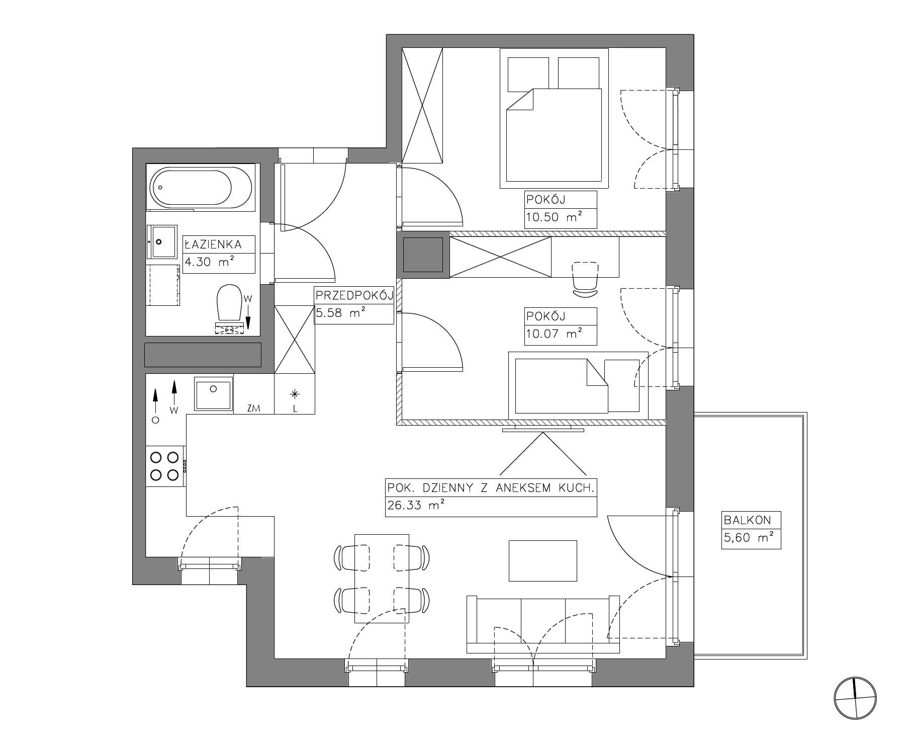 Plan 3 pok. 57m²