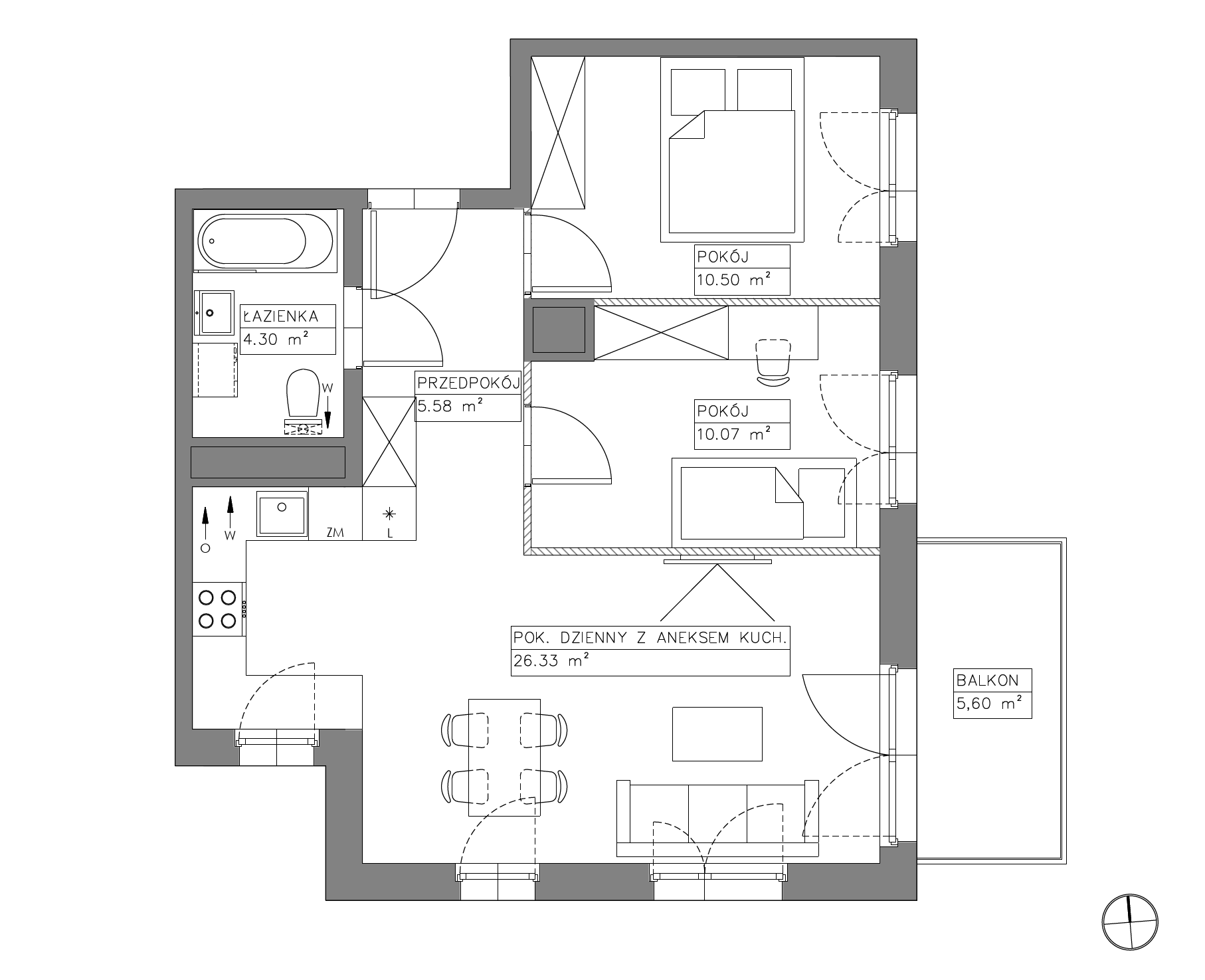Plan 3 pok. 57m²