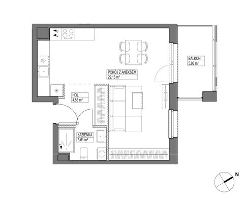 Plan 1 pok. 37m²