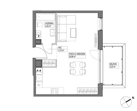Plan 1 pok. 38m²