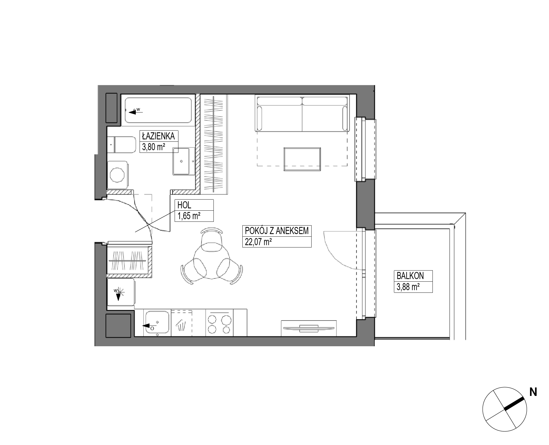 Plan 1 pok. 28m²