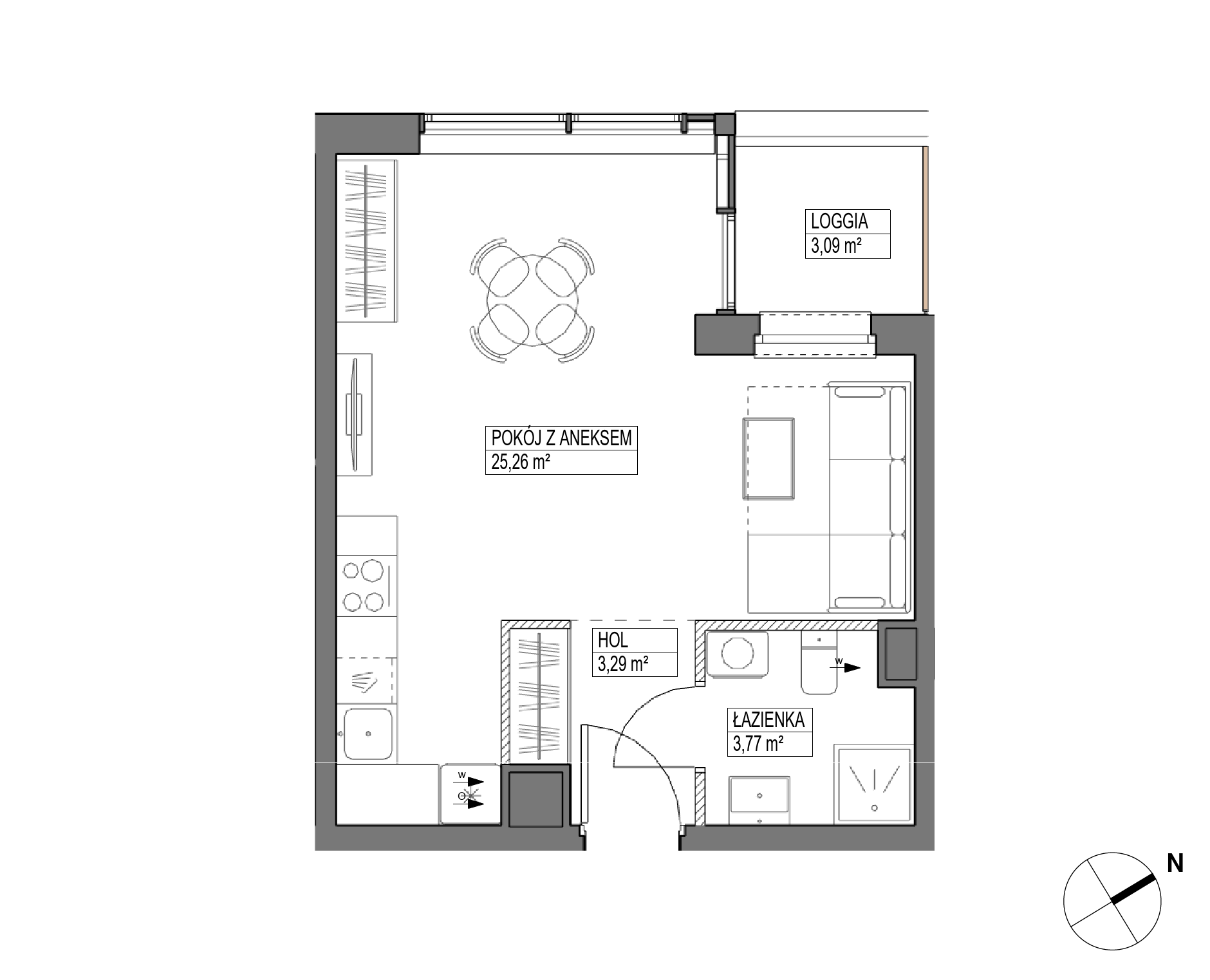 Plan 1 pok. 32m²