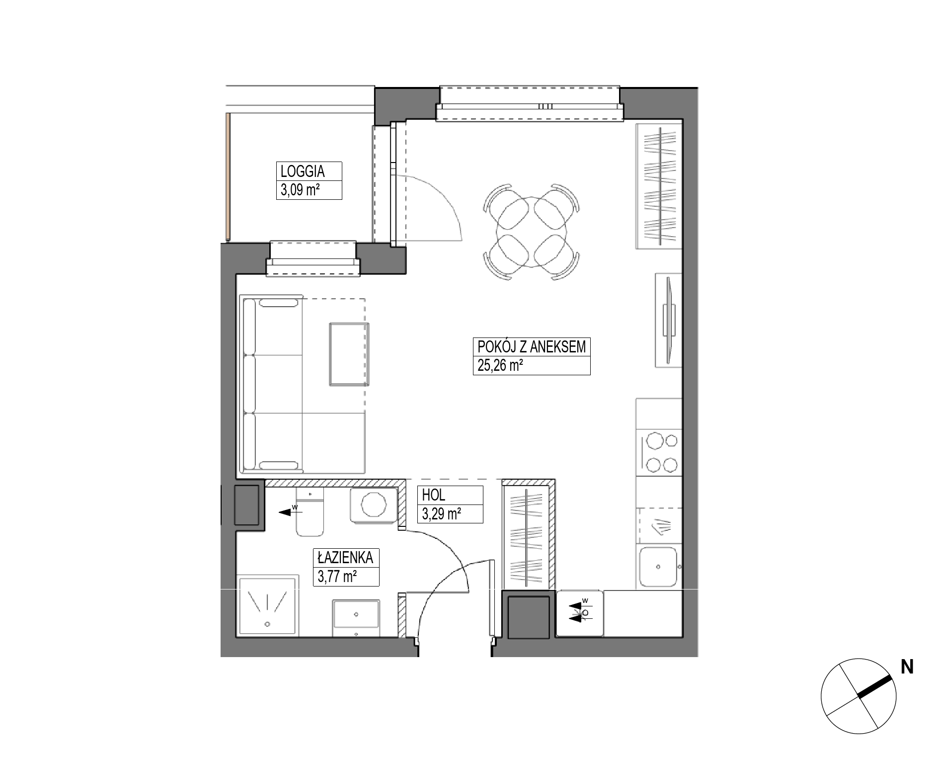 Plan 1 pok. 32m²