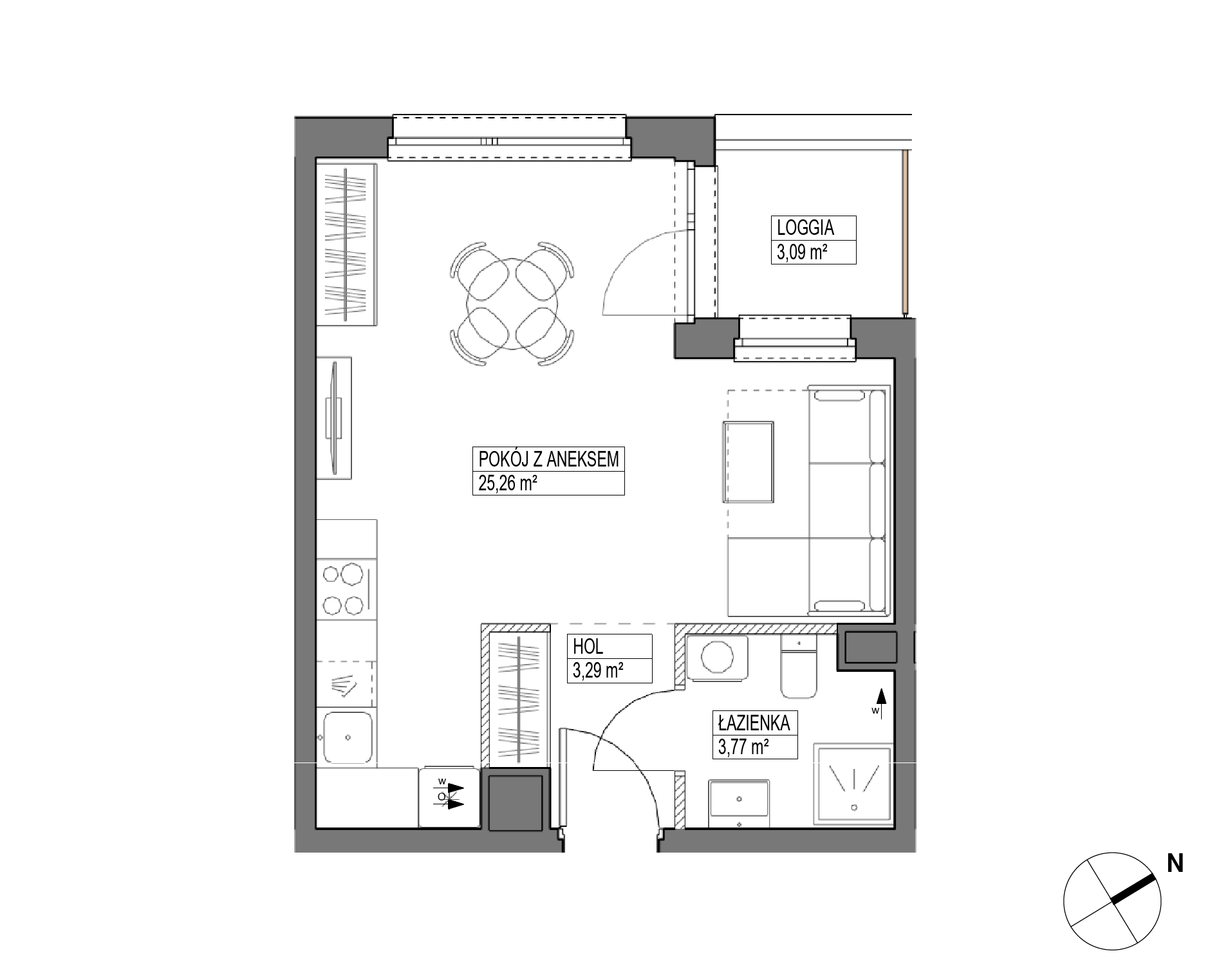 Plan 1 pok. 32m²