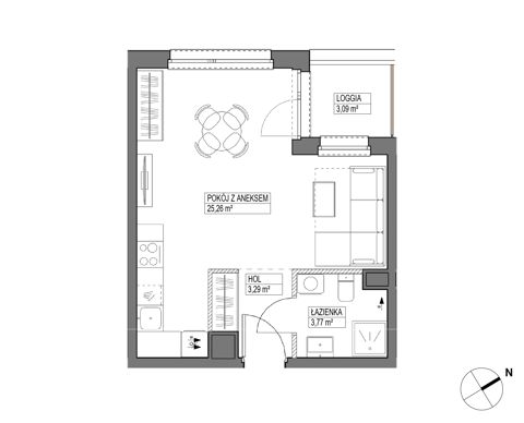 Plan 1 pok. 32m²