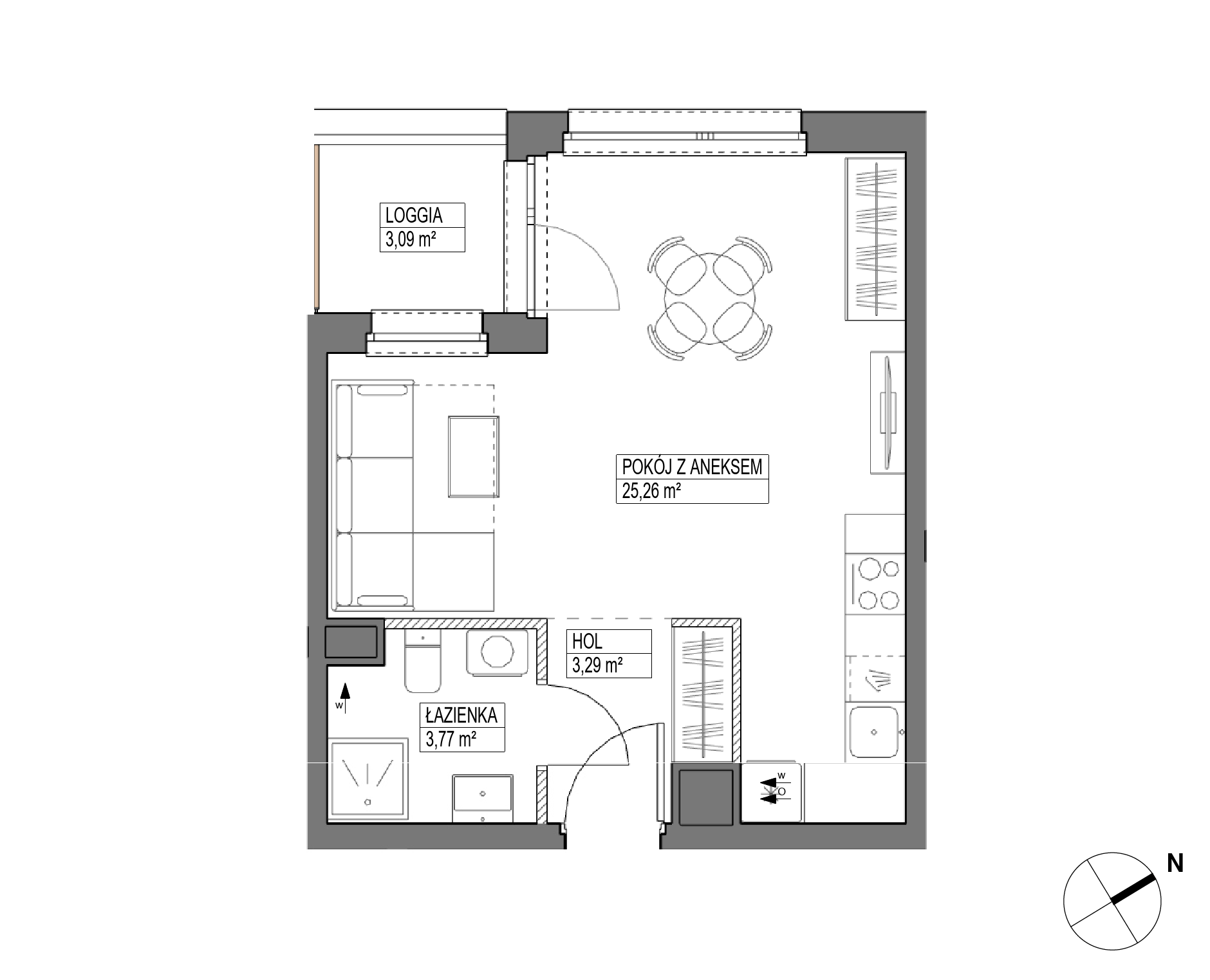 Plan 1 pok. 32m²