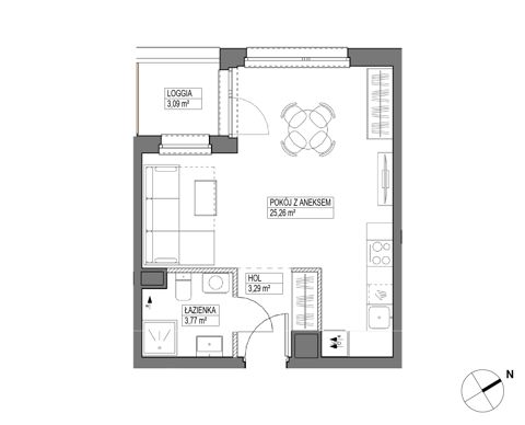 Plan 1 pok. 32m²