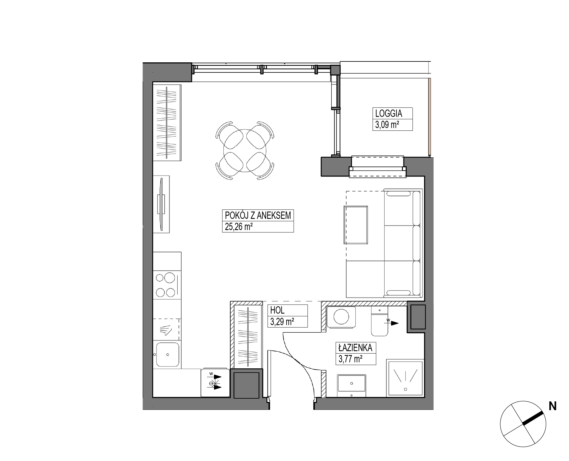 Plan 1 pok. 32m²