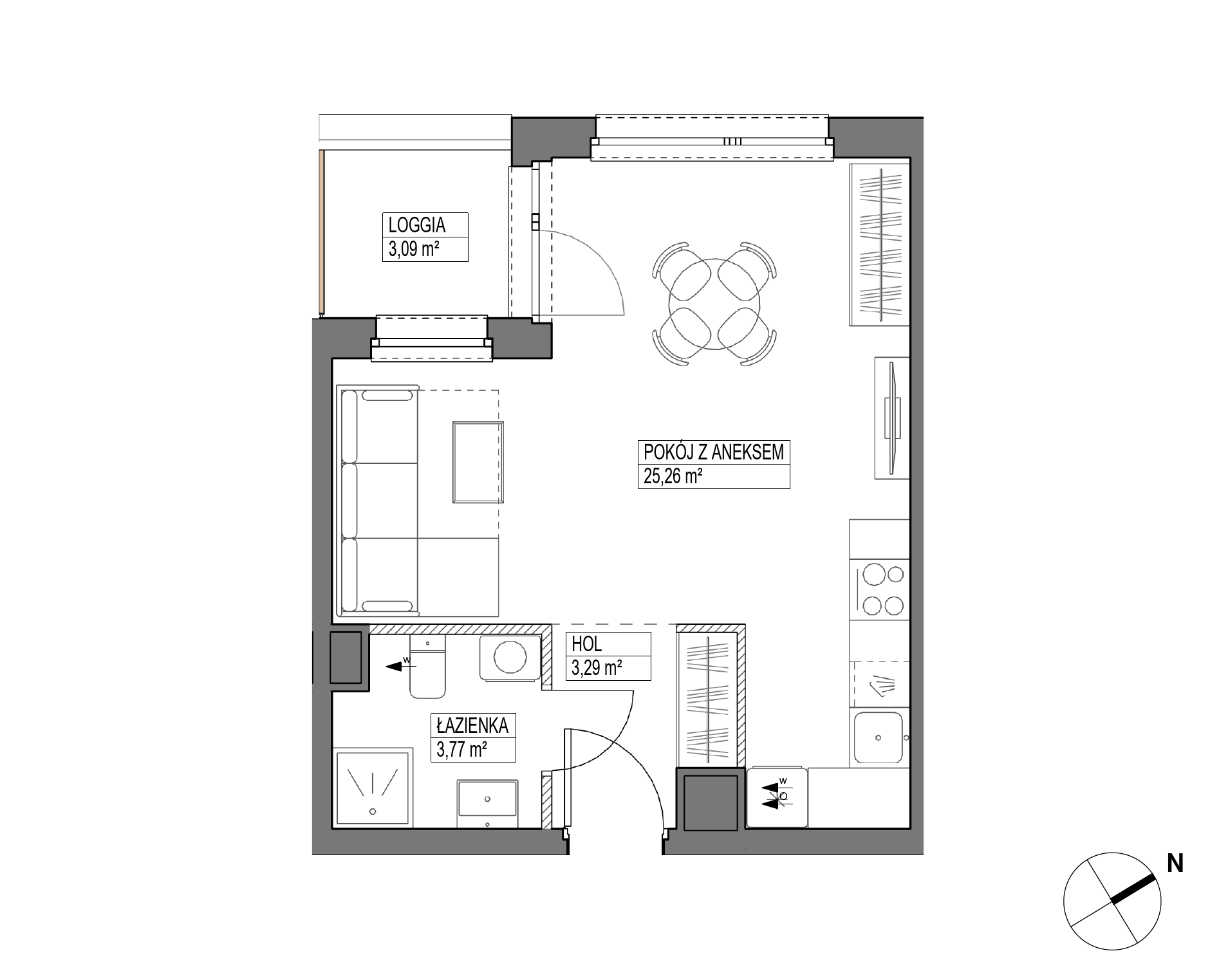 Plan 1 pok. 32m²