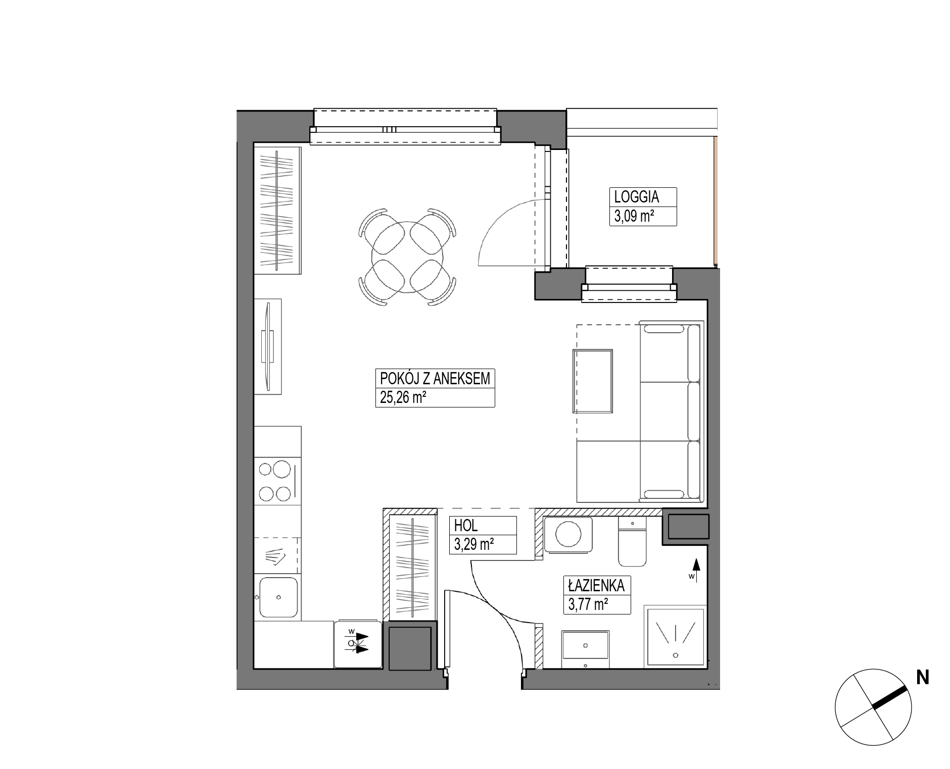 Plan 1 pok. 32m²