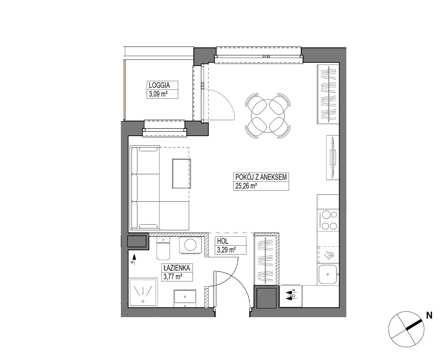 Plan 1 pok. 32m²