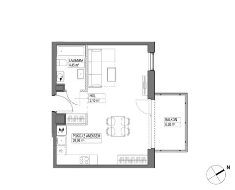 Plan 1 pok. 37m²