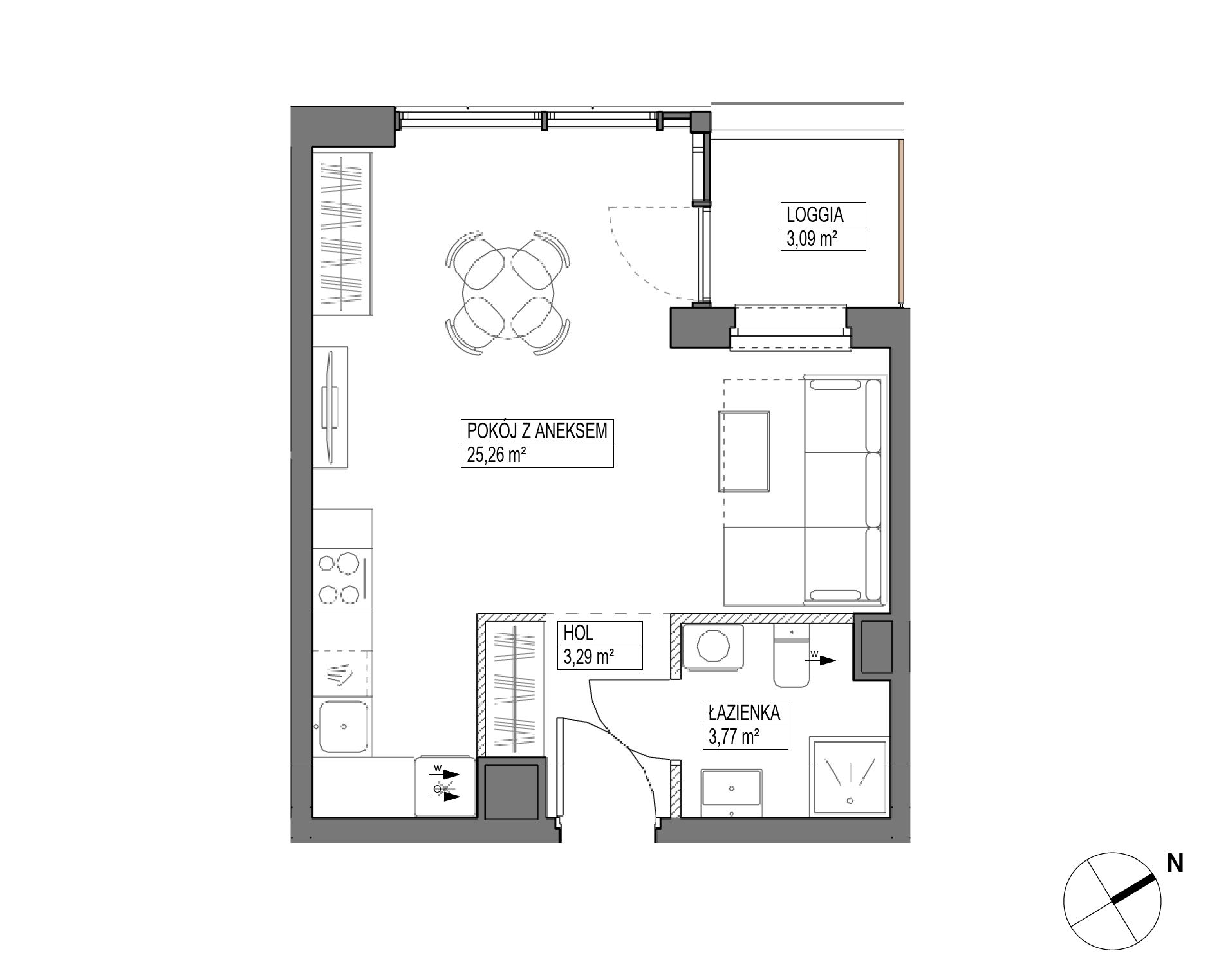 Plan 1 pok. 32m²