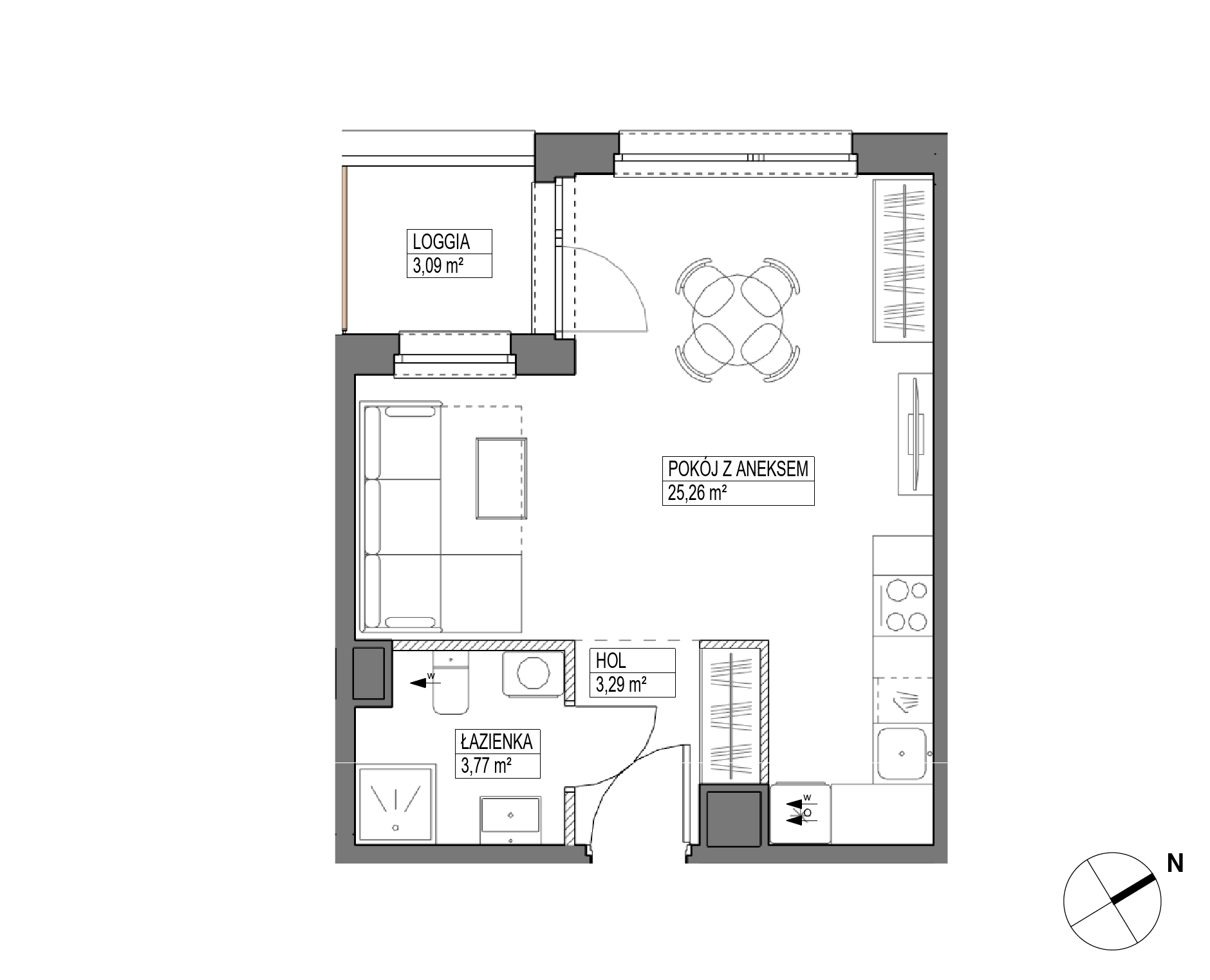 Plan 1 pok. 32m²