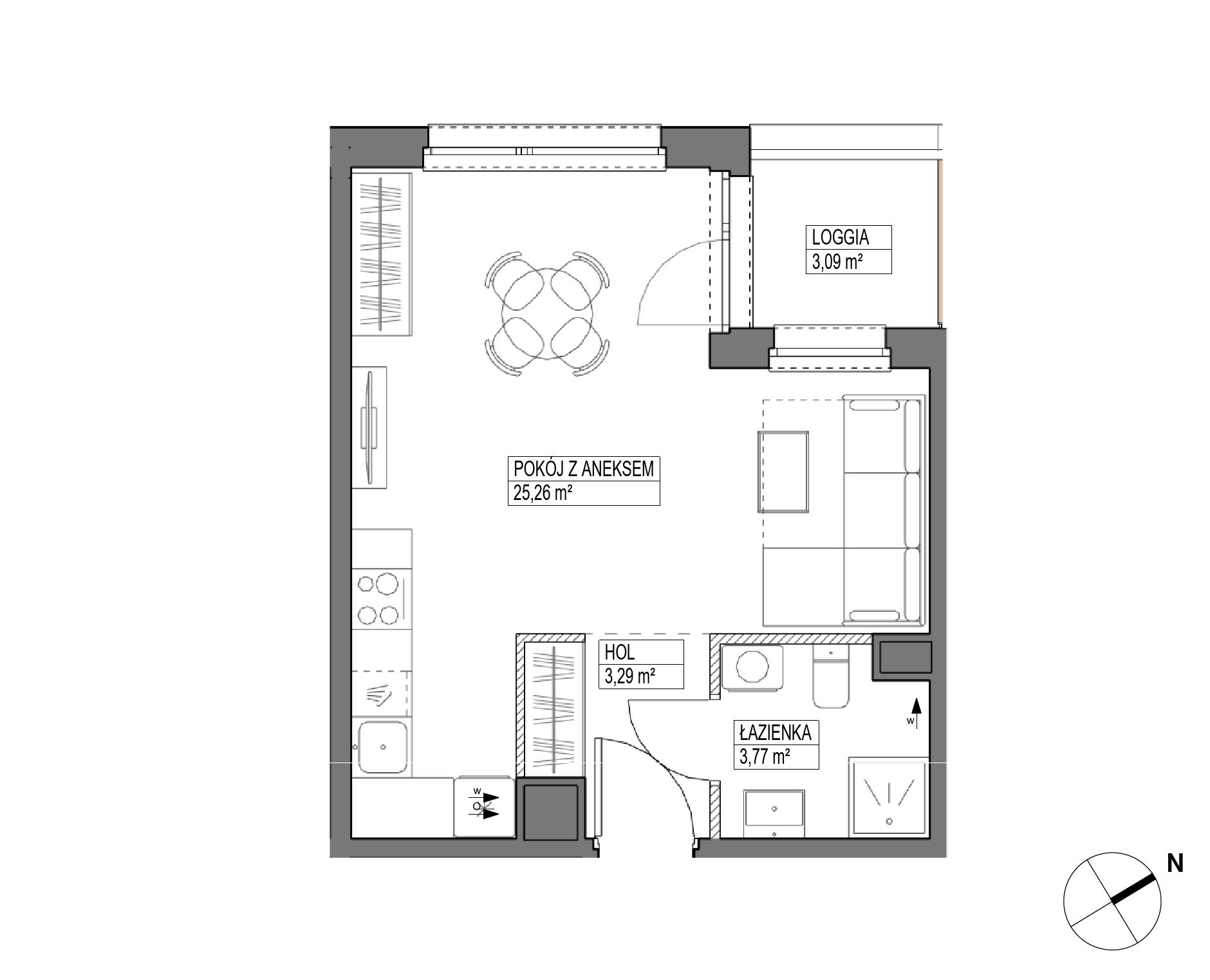 Plan 1 pok. 32m²