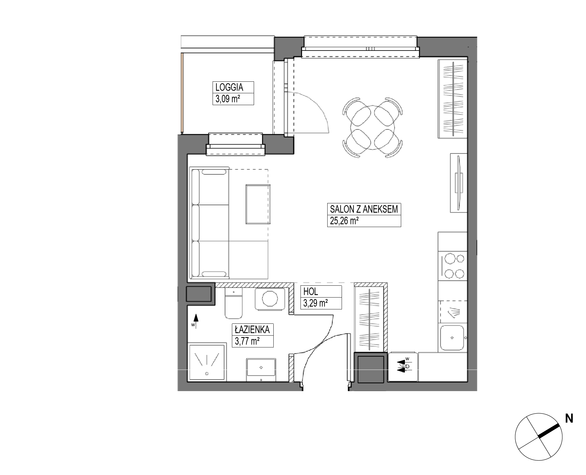 Plan 1 pok. 32m²