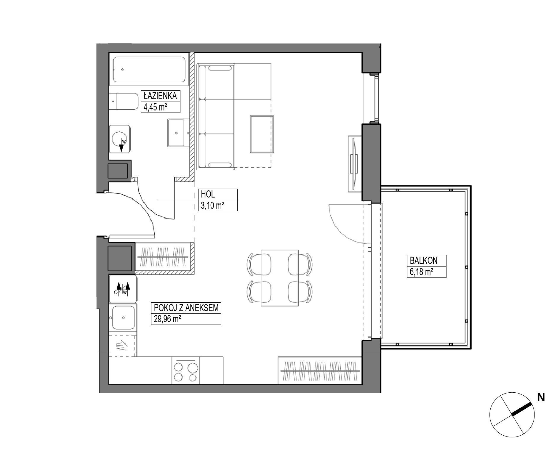 Plan 1 pok. 38m²