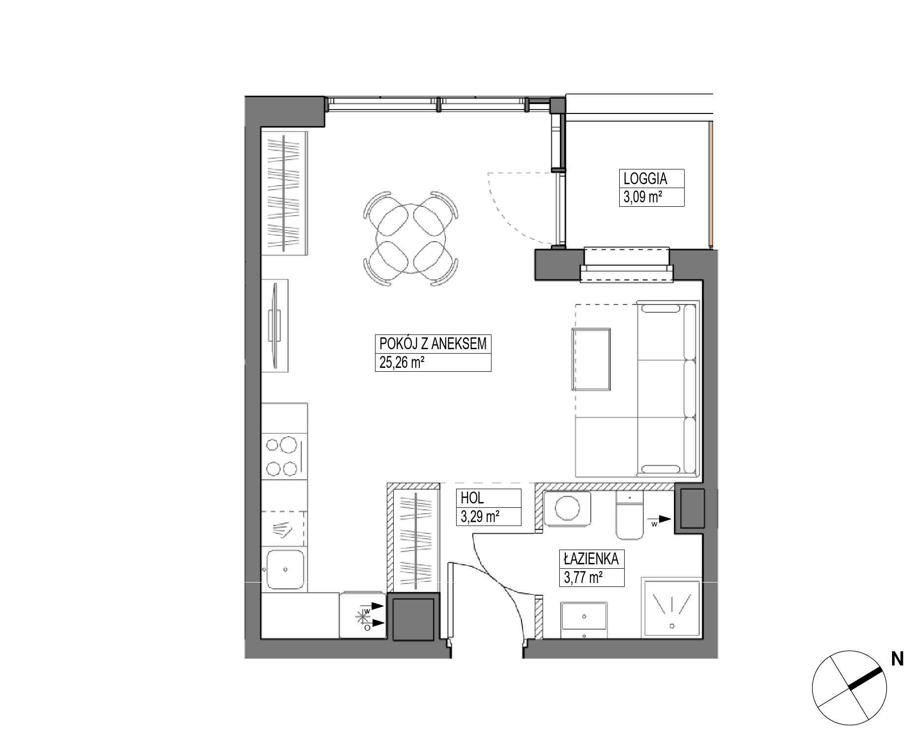 Plan 1 pok. 32m²
