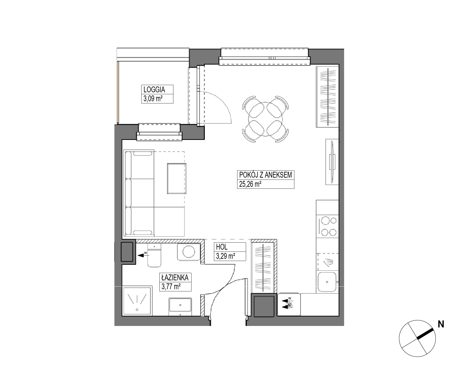 Plan 1 pok. 32m²