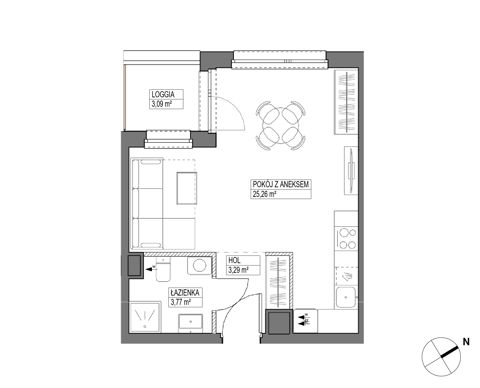 Plan 1 pok. 32m²