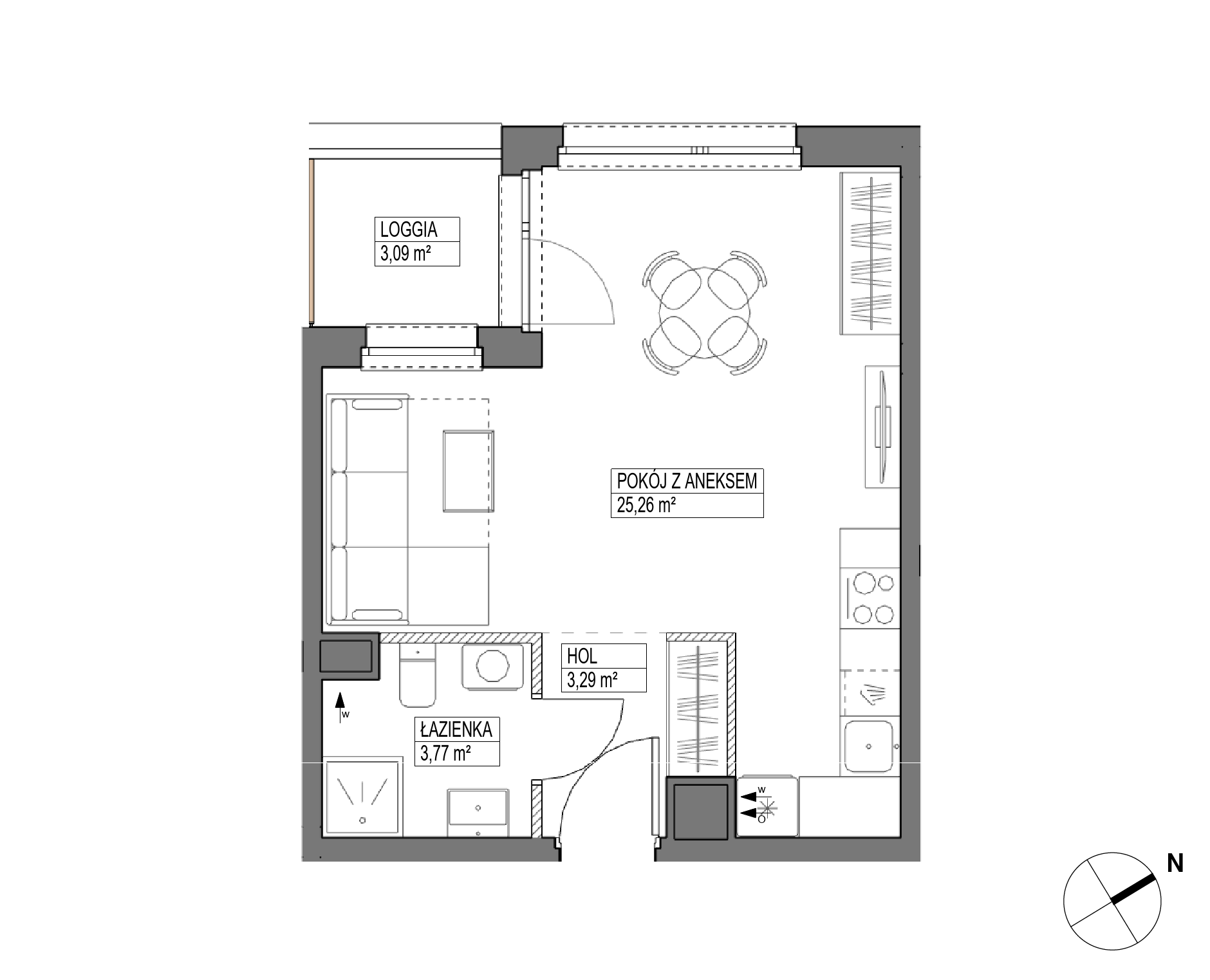 Plan 1 pok. 32m²