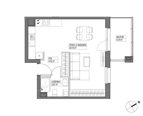 Plan 1 pok. 37m²