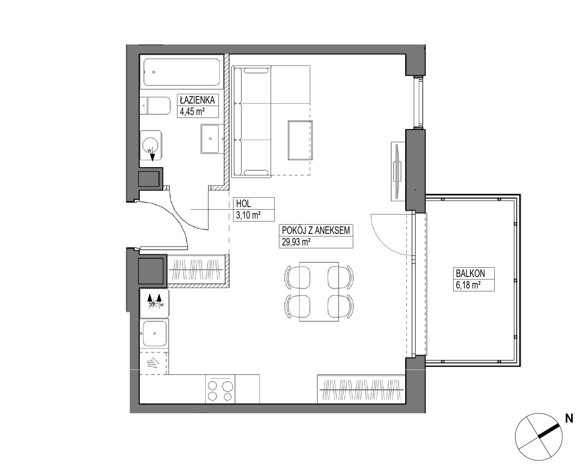 Plan 1 pok. 37m²
