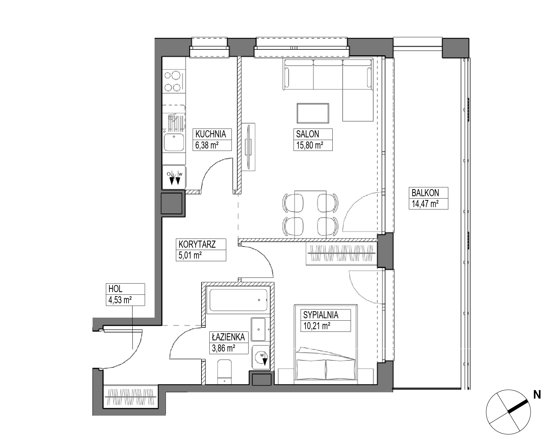 Plan 2 pok. 46m²