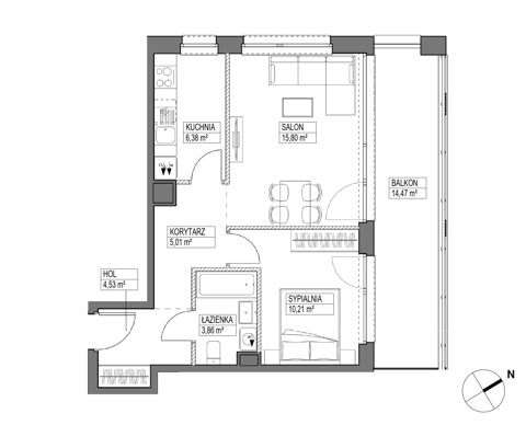Plan 2 pok. 46m²