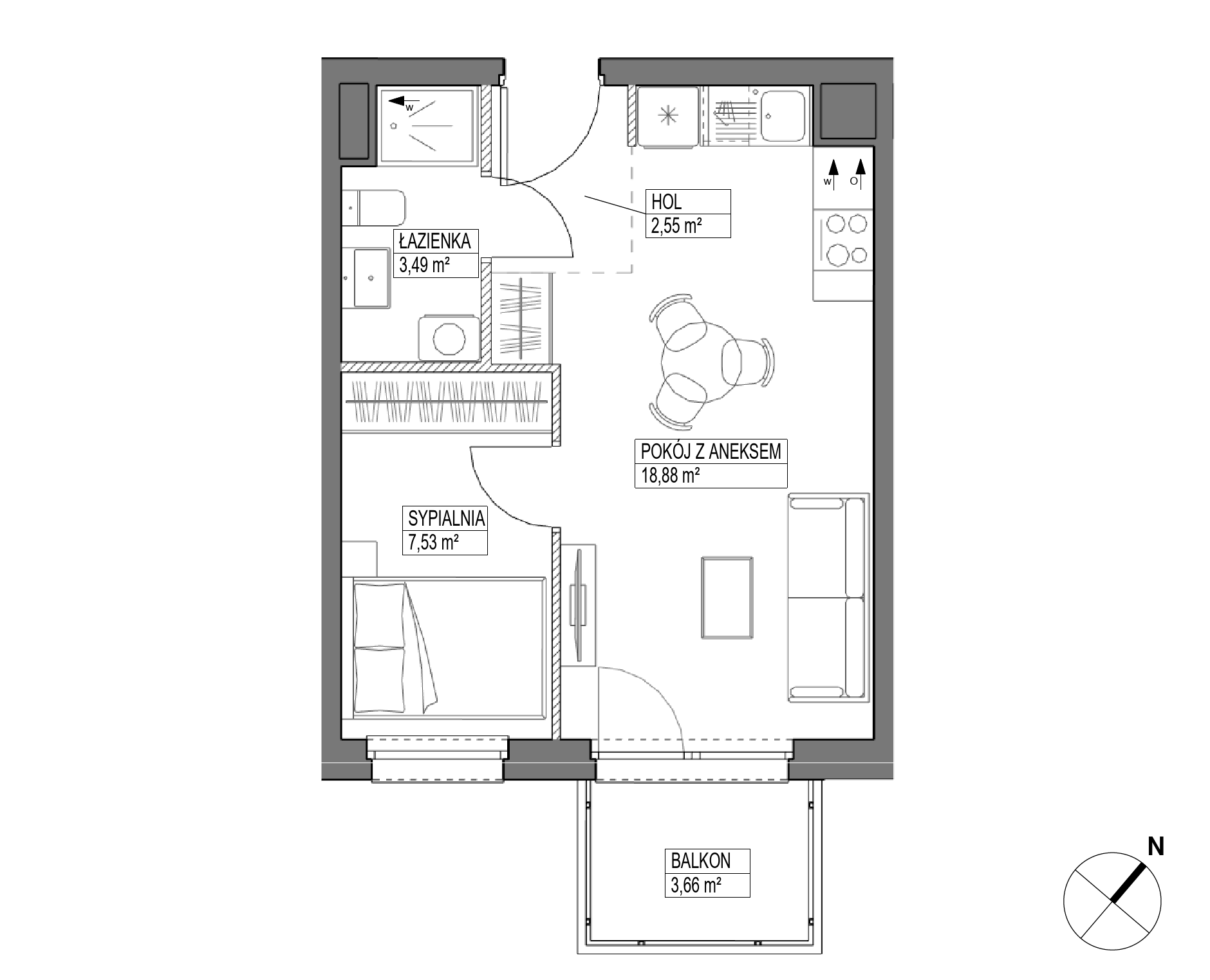 Plan 2 pok. 32m²