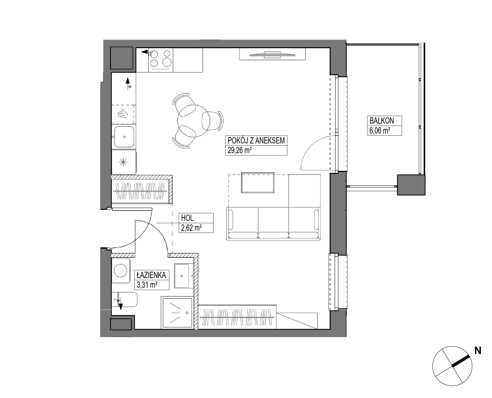Plan 1 pok. 35m²
