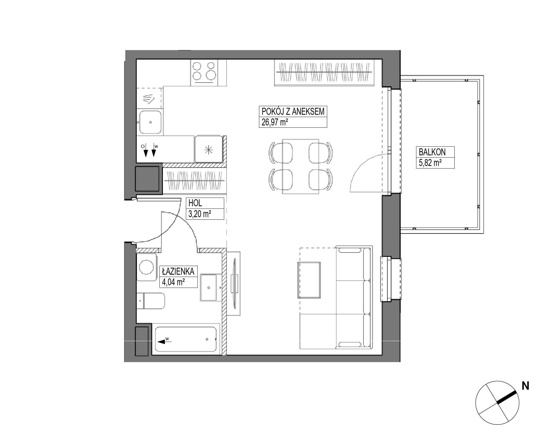 Plan 1 pok. 34m²
