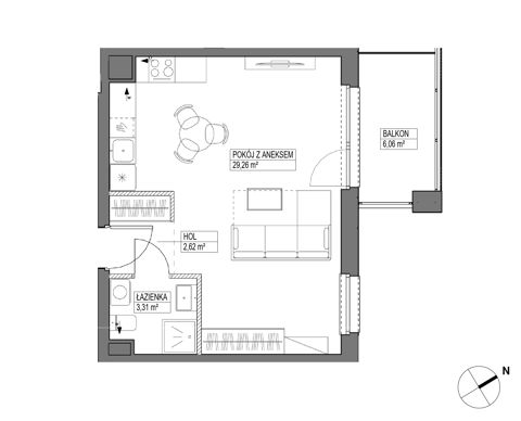 Plan 1 pok. 35m²