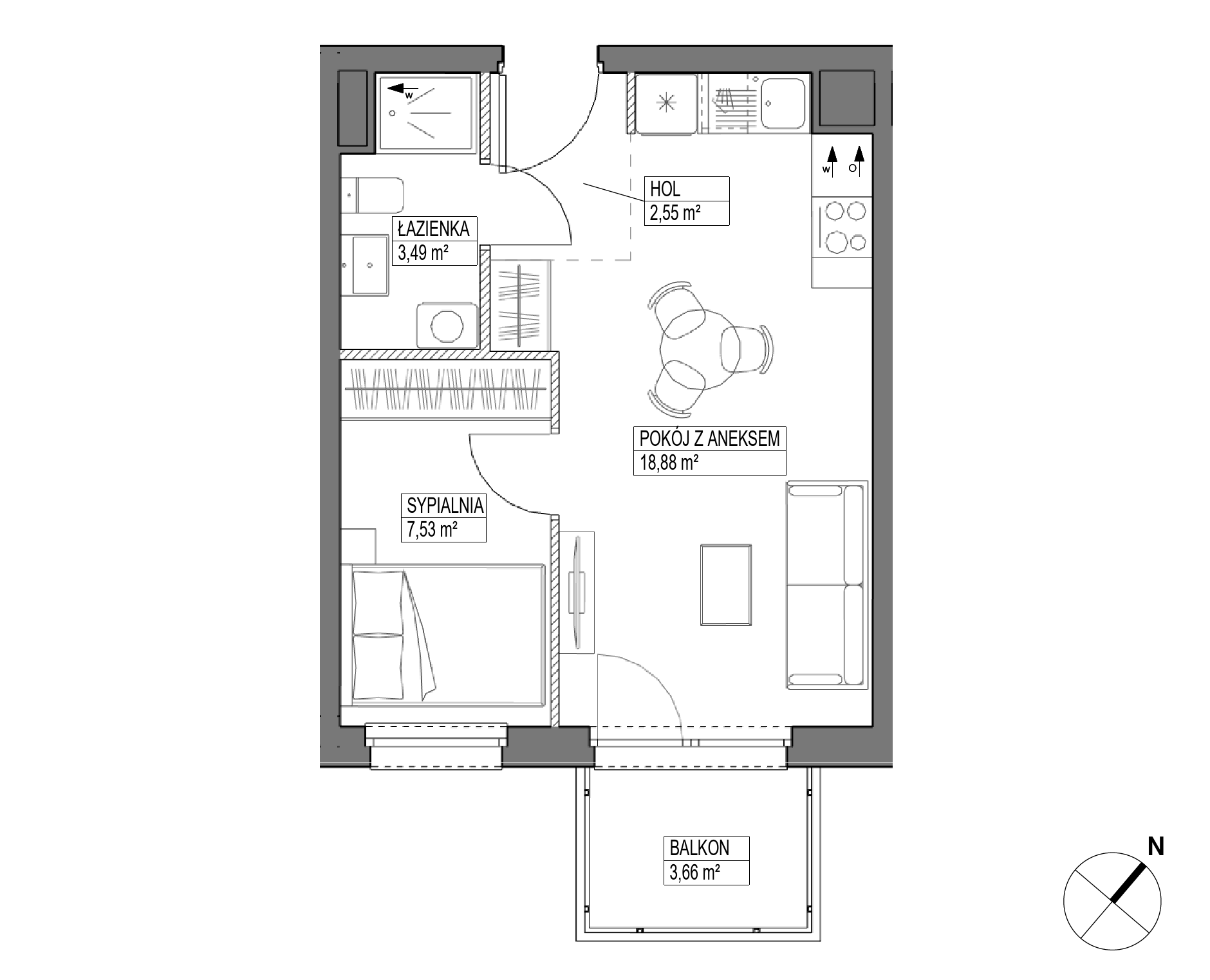 Plan 2 pok. 32m²