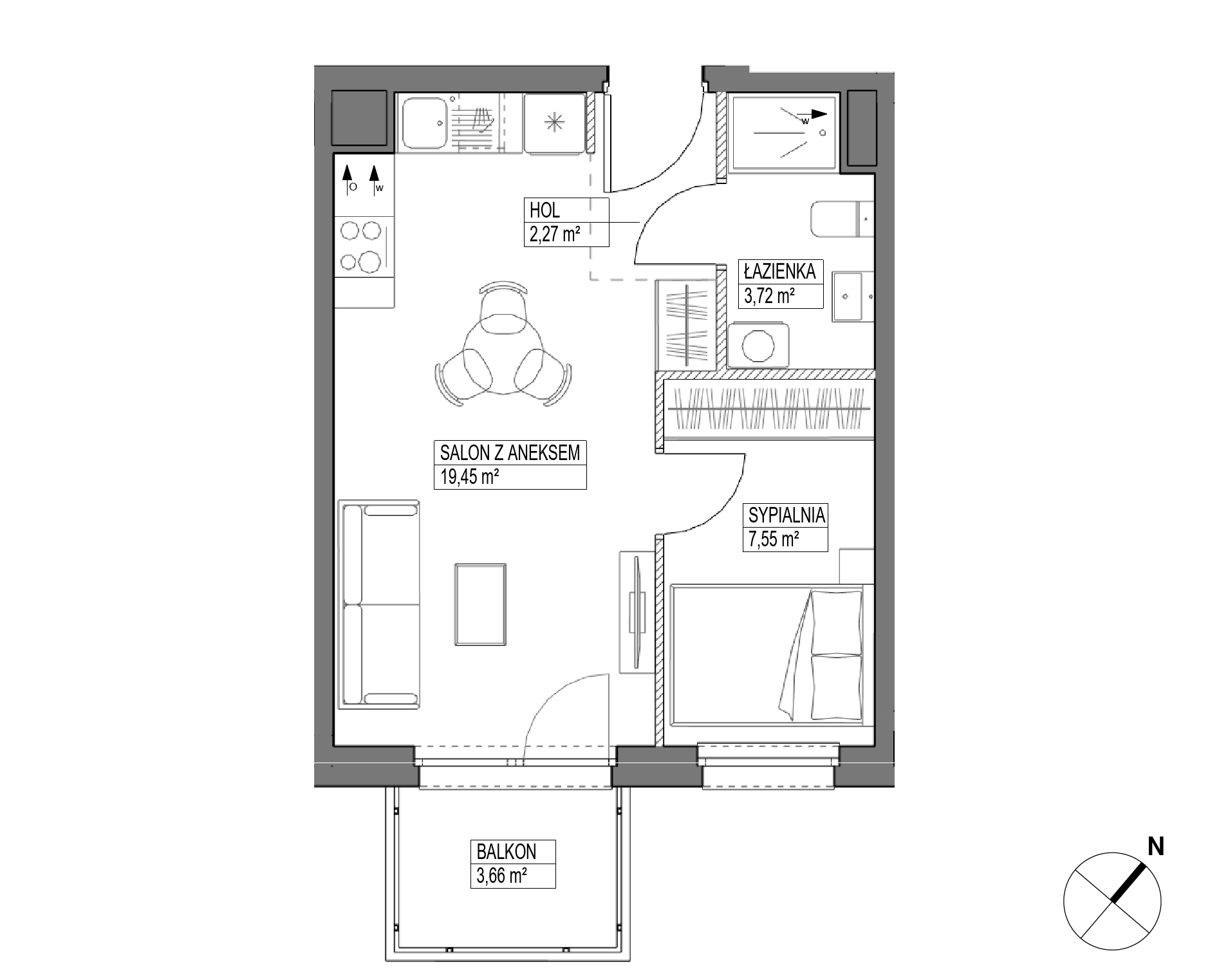 Plan 2 pok. 33m²
