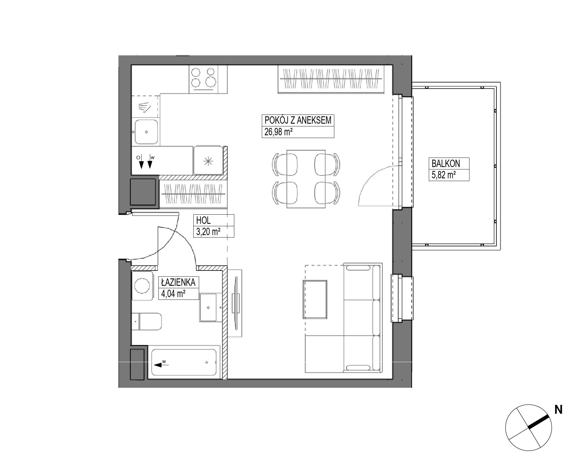 Plan 1 pok. 34m²