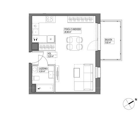 Plan 1 pok. 34m²