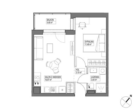 Plan 1 pok. 35m²