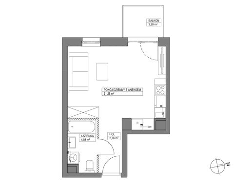 Plan 1 pok. 28m²