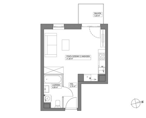 Plan 1 pok. 28m²