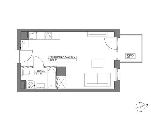 Plan 1 pok. 30m²
