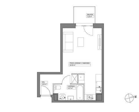 Plan 1 pok. 32m²